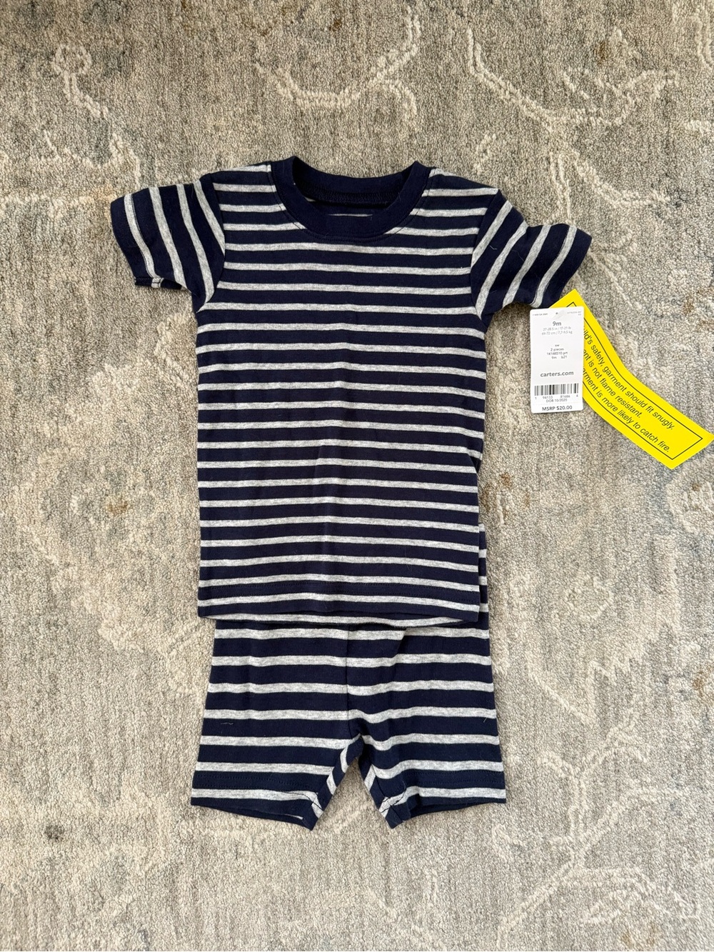 Carter’s Short Sleeve Navy & Gray Striped Pajama 6-9 Months - NWT